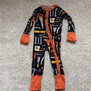 Little Sleepies Black and Orange Tool Print Convertible Footie